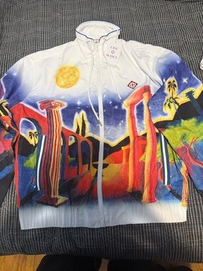 Casa Blanca White Multicolor Painted-Scene Zip Jacket